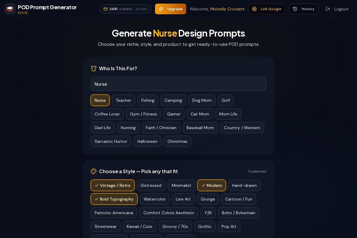POD Prompt Generator — generate design prompts for any niche